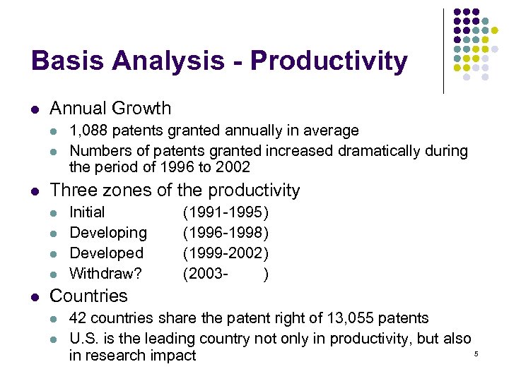 Basis Analysis - Productivity l Annual Growth l l l Three zones of the