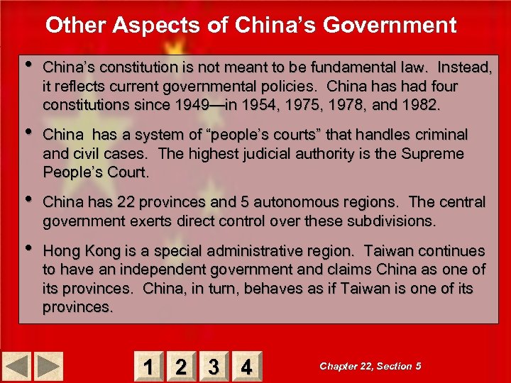 Other Aspects of China’s Government • China’s constitution is not meant to be fundamental
