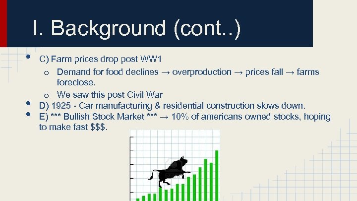 I. Background (cont. . ) • • • C) Farm prices drop post WW