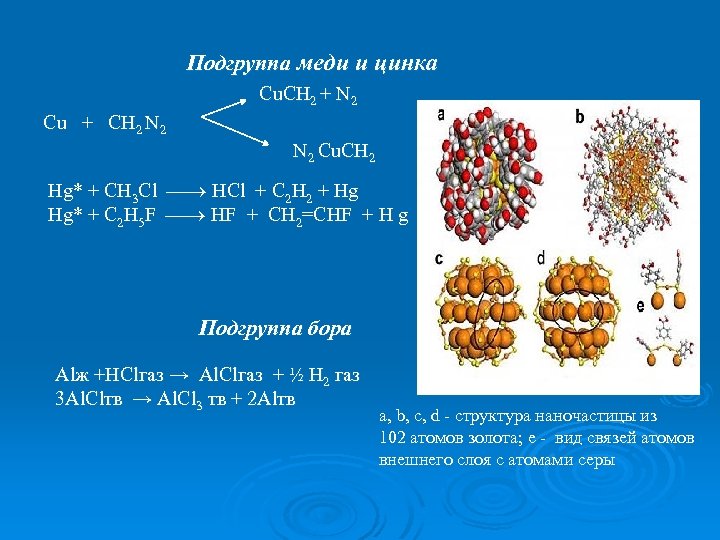 Подгруппа меди и цинка Cu. CH 2 + N 2 Cu + CH 2
