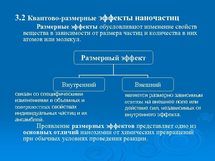 3. 2 Квантово-размерные эффекты наночастиц Размерные эффекты обусловливают изменение свойств вещества в зависимости от