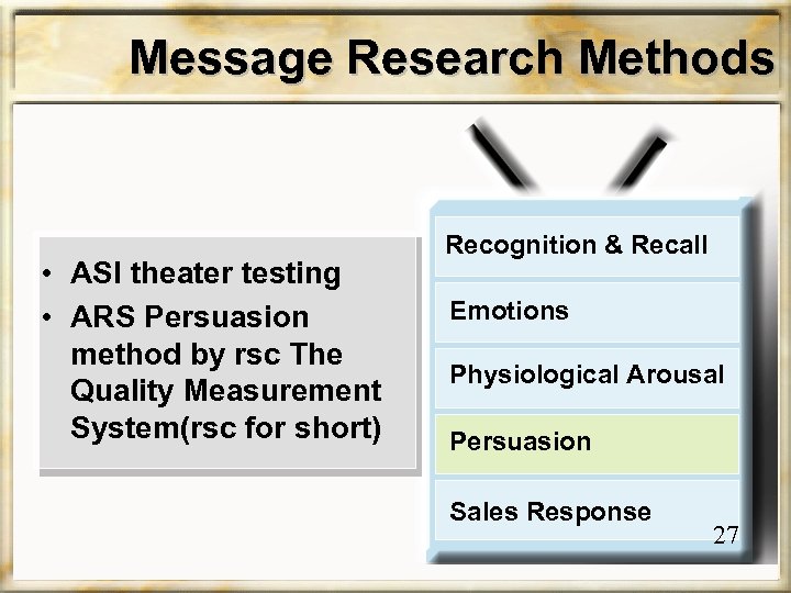 Message Research Methods • ASI theater testing • ARS Persuasion method by rsc The