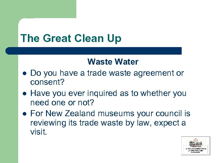 The Great Clean Up l l l Waste Water Do you have a trade