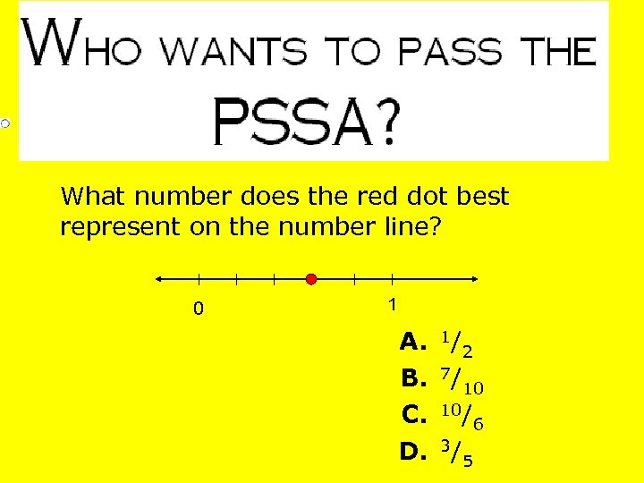 What number does the red dot best represent on the number line? 0 1