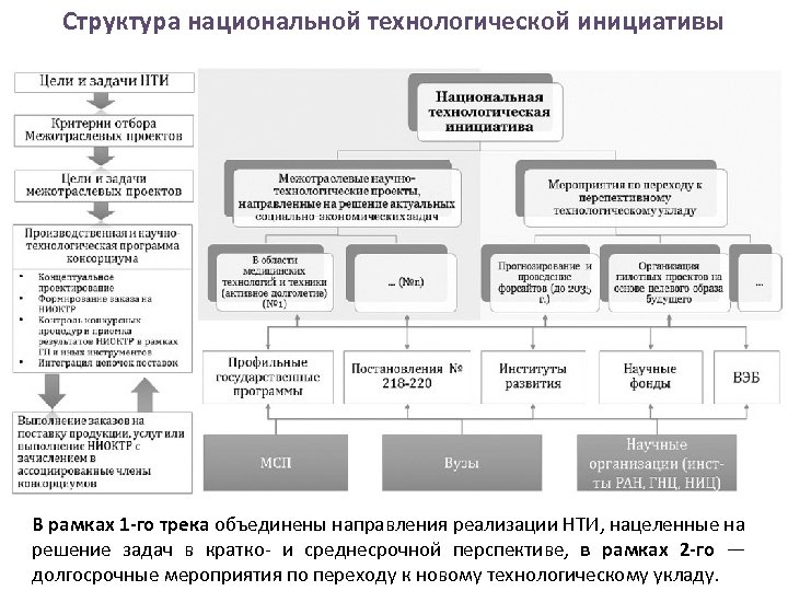 Структура национальной технологической инициативы В рамках 1 -го трека объединены направления реализации НТИ, нацеленные