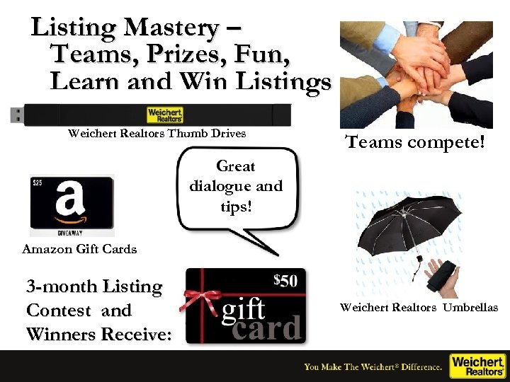 Listing Mastery – Teams, Prizes, Fun, Learn and Win Listings Weichert Realtors Thumb Drives