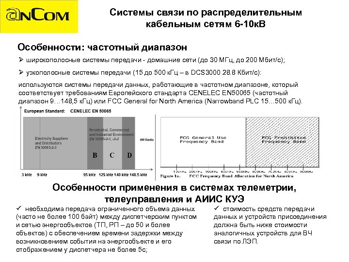 Системы связи по распределительным кабельным сетям 6 -10 к. В Особенности: частотный диапазон Ø