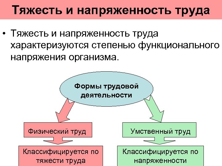 Тяжесть и напряженность труда • Тяжесть и напряженность труда характеризуются степенью функционального напряжения организма.