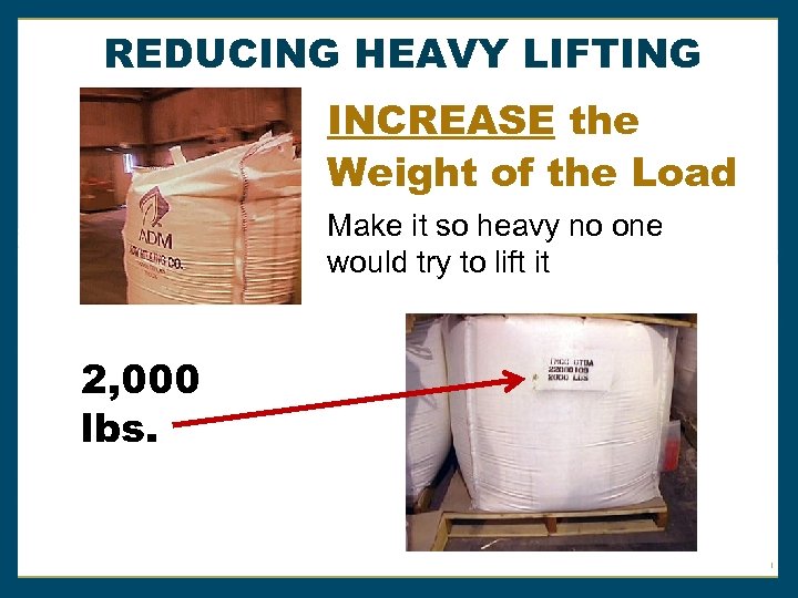 REDUCING HEAVY LIFTING INCREASE the Weight of the Load Make it so heavy no