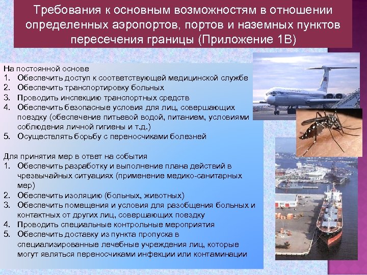 Требования к основным возможностям в отношении определенных аэропортов, портов и наземных пунктов пересечения границы