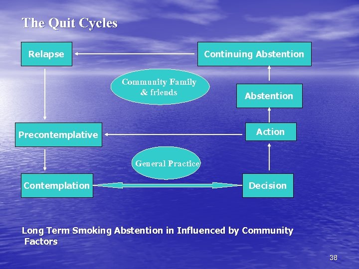 The Quit Cycles Relapse Continuing Abstention Community Family & friends Abstention Action Precontemplative General