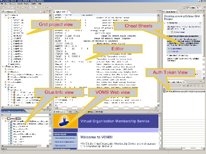 Screenshots I Grid project view Cheat Sheets Editor Auth Token View Glue Info view