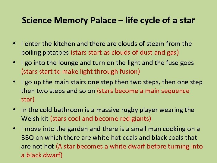 Science Memory Palace – life cycle of a star • I enter the kitchen