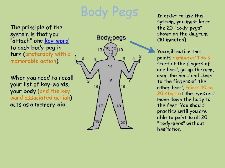 Body Pegs The principle of the system is that you "attach" one key-word to