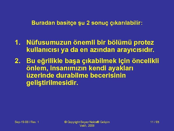 Buradan basitçe şu 2 sonuç çıkarılabilir: 1. Nüfusumuzun önemli bir bölümü protez kullanıcısı ya