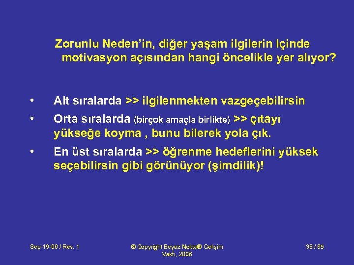 Zorunlu Neden’in, diğer yaşam ilgilerin Içinde motivasyon açısından hangi öncelikle yer alıyor? • Alt