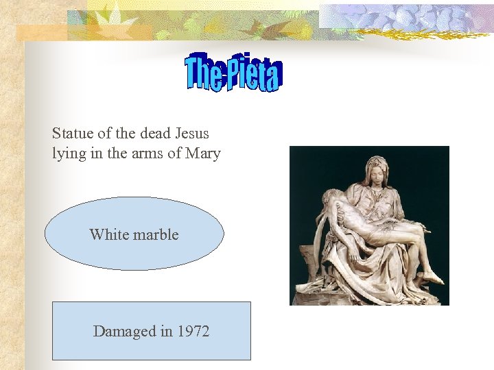 Statue of the dead Jesus lying in the arms of Mary White marble Damaged