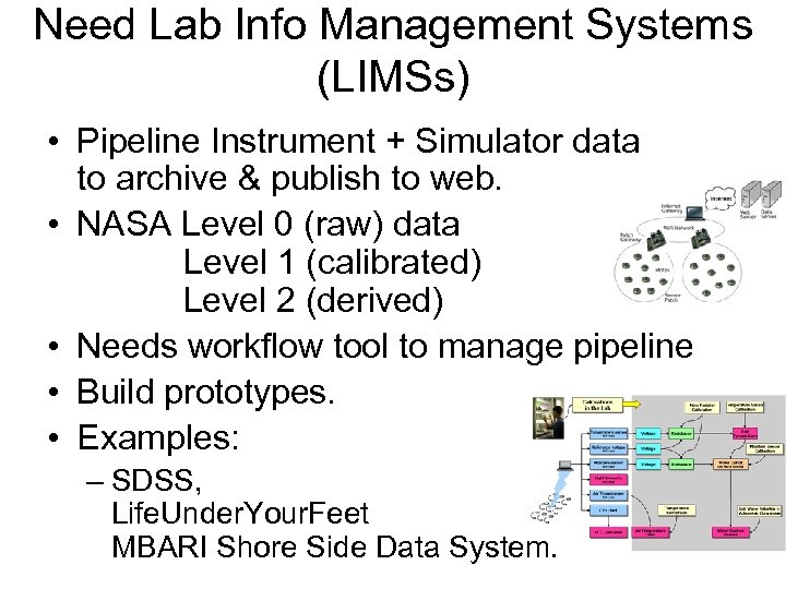 Need Lab Info Management Systems (LIMSs) • Pipeline Instrument + Simulator data to archive