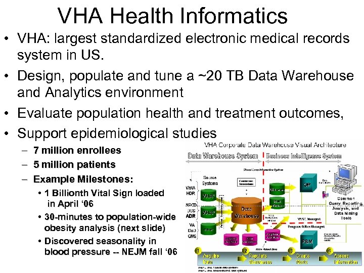 VHA Health Informatics • VHA: largest standardized electronic medical records system in US. •