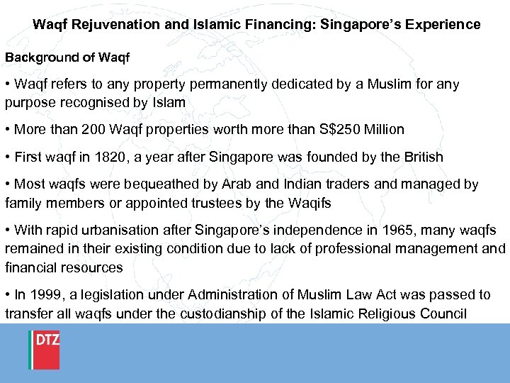 Waqf Rejuvenation and Islamic Financing Singapore s Experience Presentation