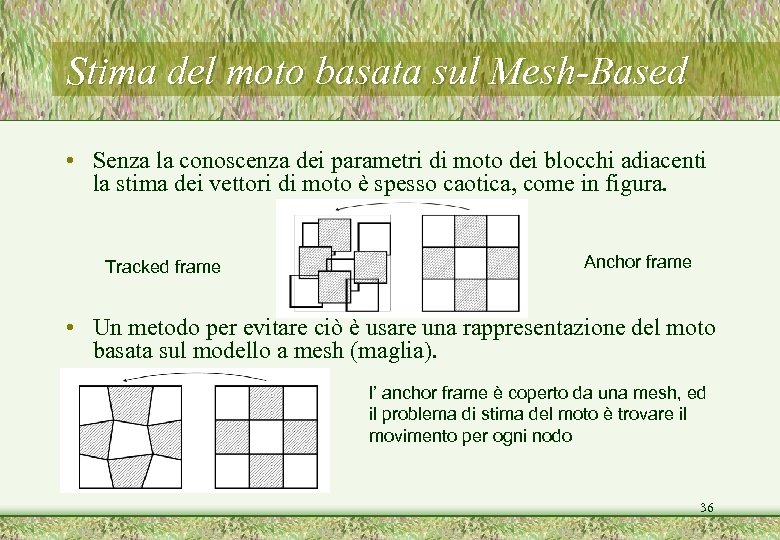 Stima del moto basata sul Mesh-Based • Senza la conoscenza dei parametri di moto