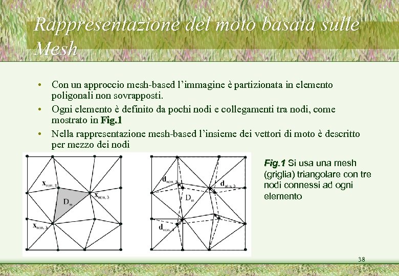 Rappresentazione del moto basata sulle Mesh • Con un approccio mesh-based l’immagine è partizionata