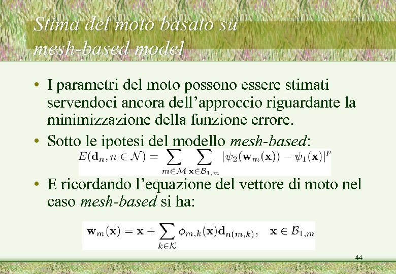 Stima del moto basato su mesh-based model • I parametri del moto possono essere
