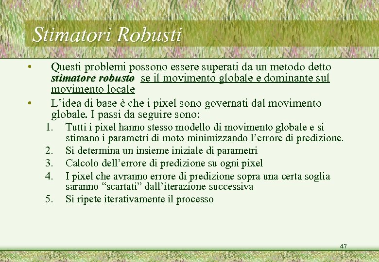 Stimatori Robusti • • Questi problemi possono essere superati da un metodo detto stimatore