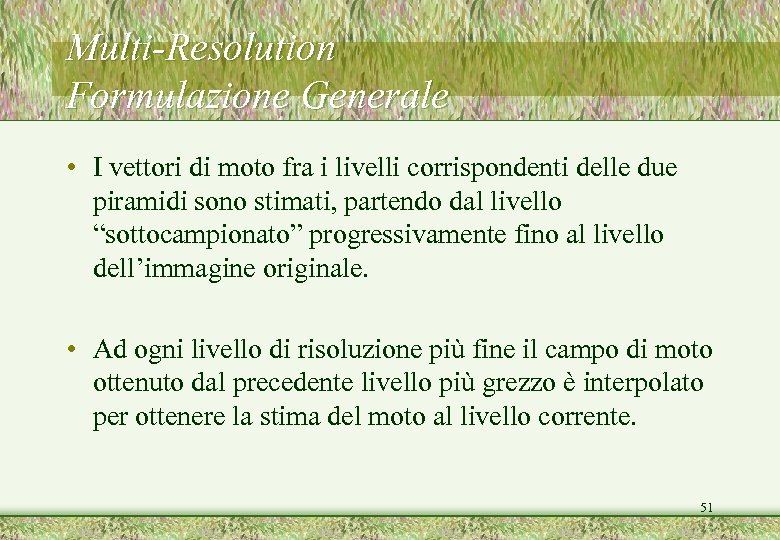 Multi-Resolution Formulazione Generale • I vettori di moto fra i livelli corrispondenti delle due