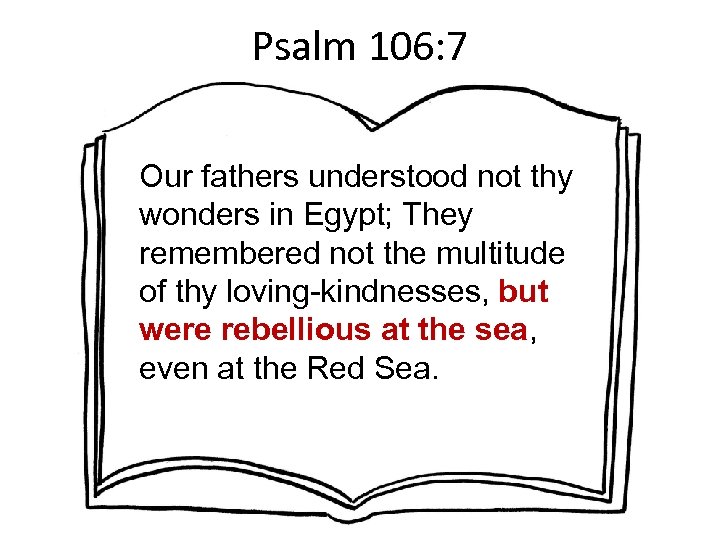 Psalm 106: 7 Our fathers understood not thy wonders in Egypt; They remembered not