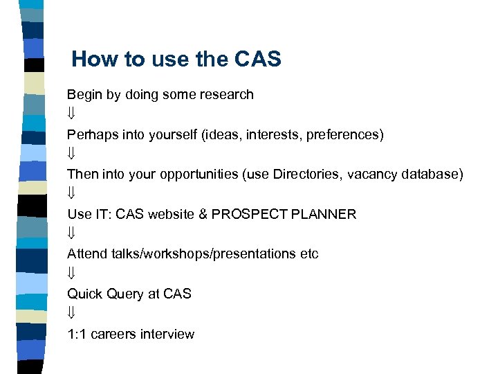 How to use the CAS Begin by doing some research Perhaps into yourself (ideas,