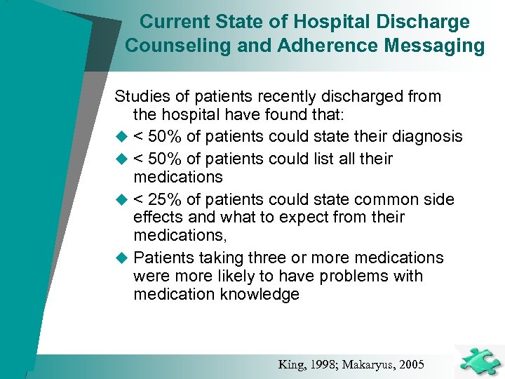 Current State of Hospital Discharge Counseling and Adherence Messaging Studies of patients recently discharged