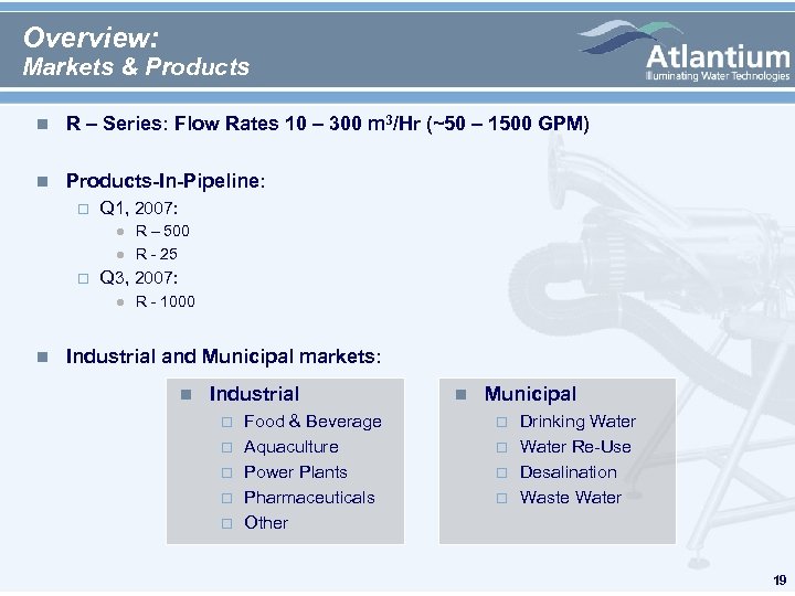 Overview: Markets & Products n R – Series: Flow Rates 10 – 300 m