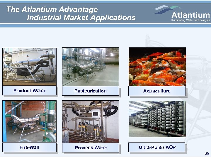 The Atlantium Advantage Industrial Market Applications Product Water Pasteurization Aquaculture Fire-Wall Process Water Ultra-Pure