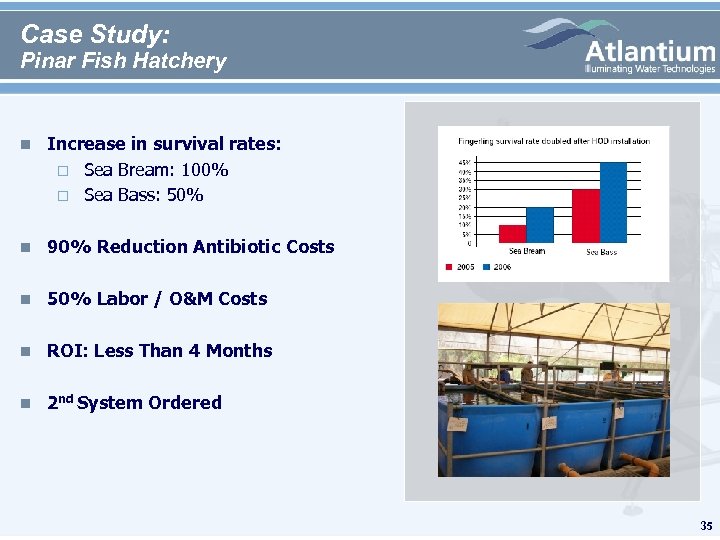 Case Study: Pinar Fish Hatchery n Increase in survival rates: Sea Bream: 100% Sea