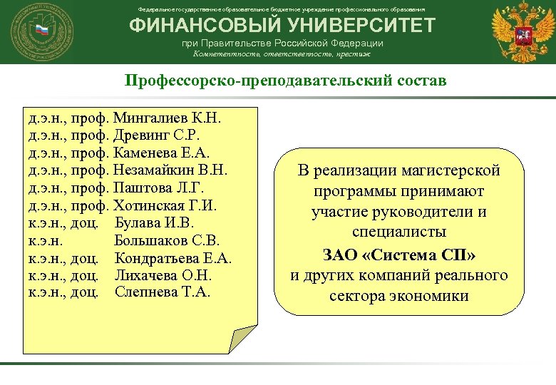 Федеральное государственное образовательное бюджетное учреждение профессионального образования ФИНАНСОВЫЙ УНИВЕРСИТЕТ при Правительстве Российской Федерации Компетентность,