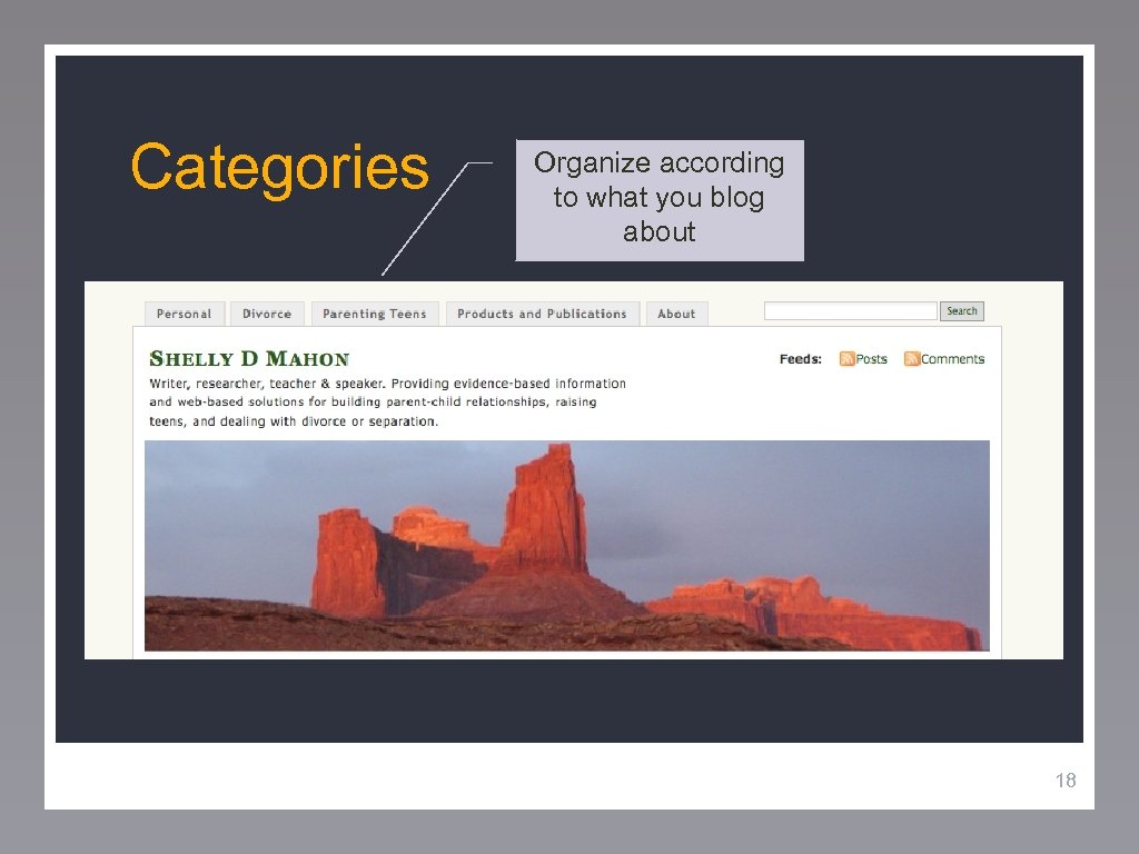 Categories Organize according to what you blog about 18 