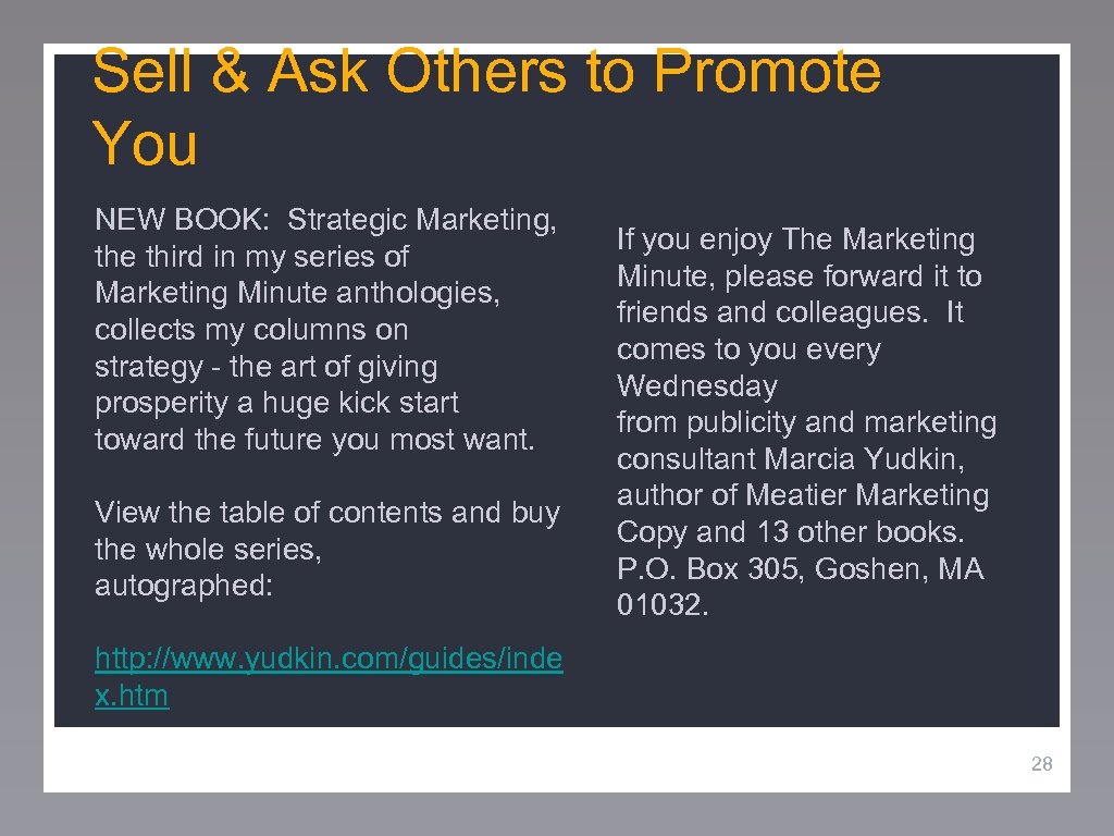 Sell & Ask Others to Promote You NEW BOOK: Strategic Marketing, the third in
