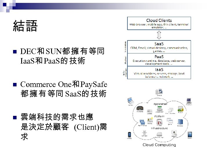 結語 n DEC和 SUN都 擁 有 等同 Iaa. S和 Paa. S的 技術 n Commerce