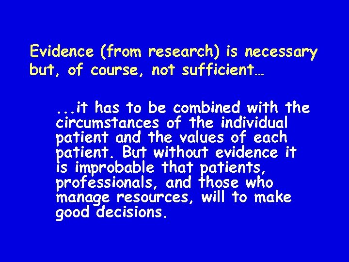Evidence (from research) is necessary but, of course, not sufficient…. . . it has