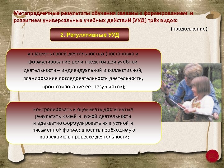 Метапредметные результаты обучения связаны с формированием и развитием универсальных учебных действий (УУД) трёх видов: