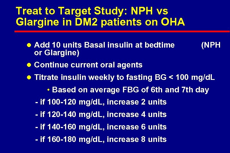 Treat to Target Study: NPH vs Glargine in DM 2 patients on OHA l