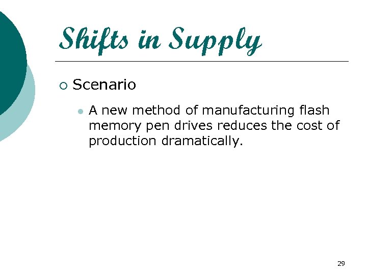 Shifts in Supply ¡ Scenario l A new method of manufacturing flash memory pen