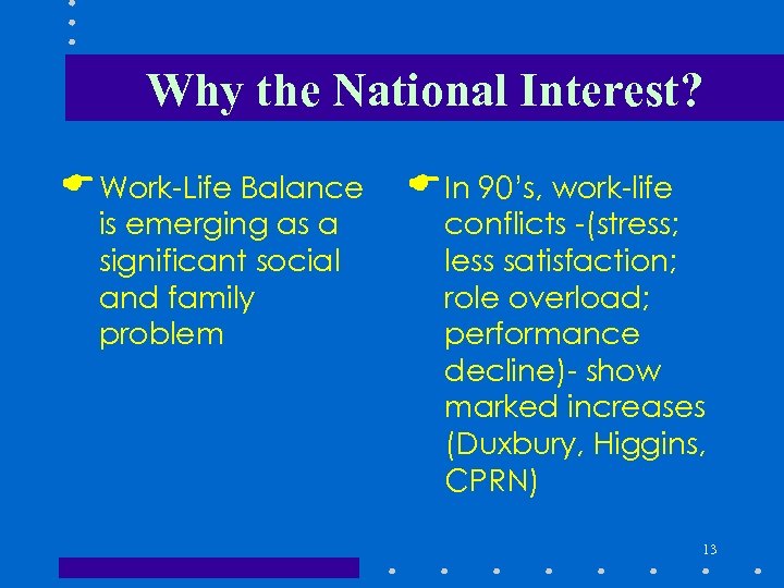 Why the National Interest? E Work-Life Balance is emerging as a significant social and