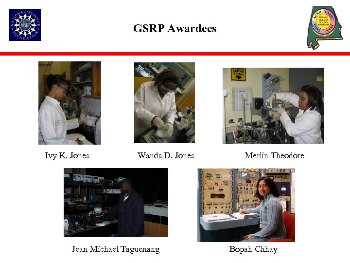 GSRP Awardees Ivy K. Jones Wanda D. Jones Jean Michael Taguenang Merlin Theodore Bopah