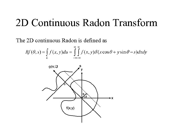 2 D Continuous Radon Transform The 2 D continuous Radon is defined as 