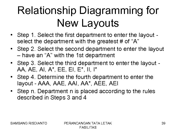 Relationship Diagramming for New Layouts • Step 1. Select the first department to enter