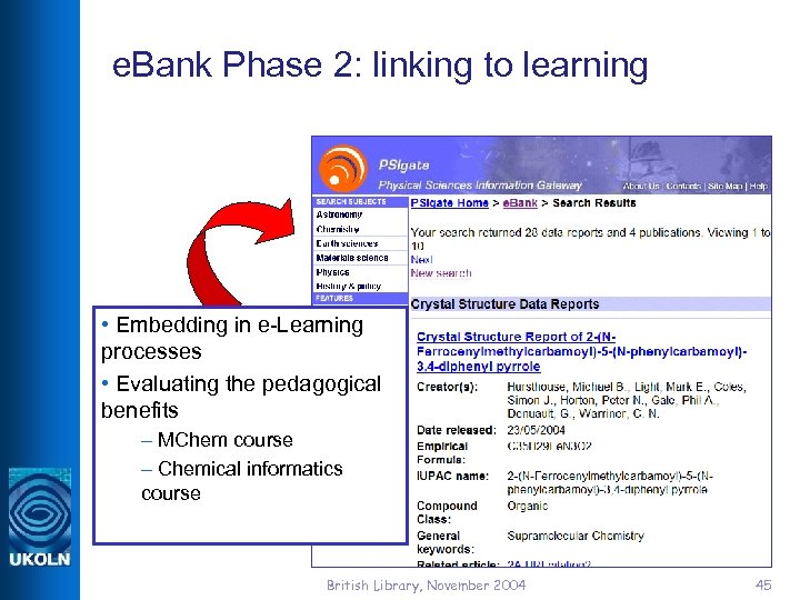 e. Bank Phase 2: linking to learning • Embedding in e-Learning processes • Evaluating