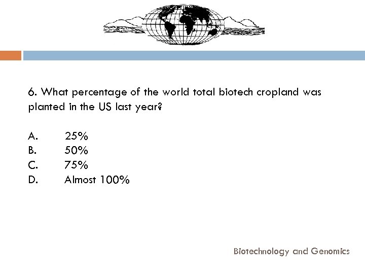 6. What percentage of the world total biotech cropland was planted in the US