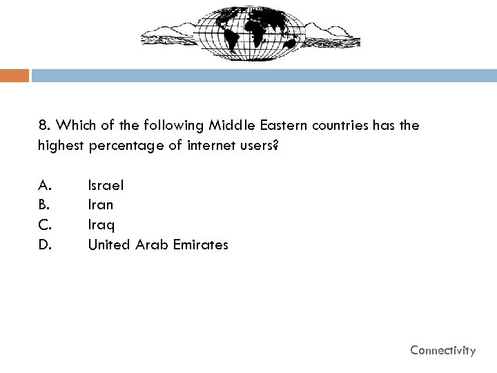 8. Which of the following Middle Eastern countries has the highest percentage of internet